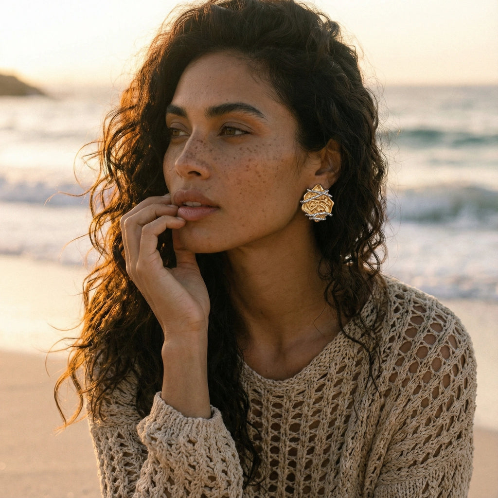 Model wearing Rose Bloom Studs