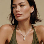 Model wearing Lavender Dreams Pearl Necklace