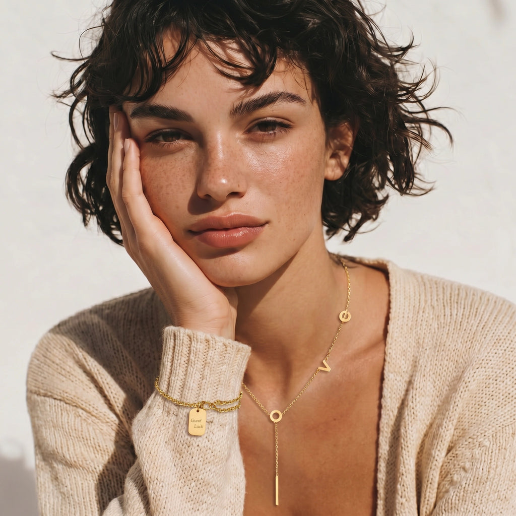 Model wearing Love Letter Lariat