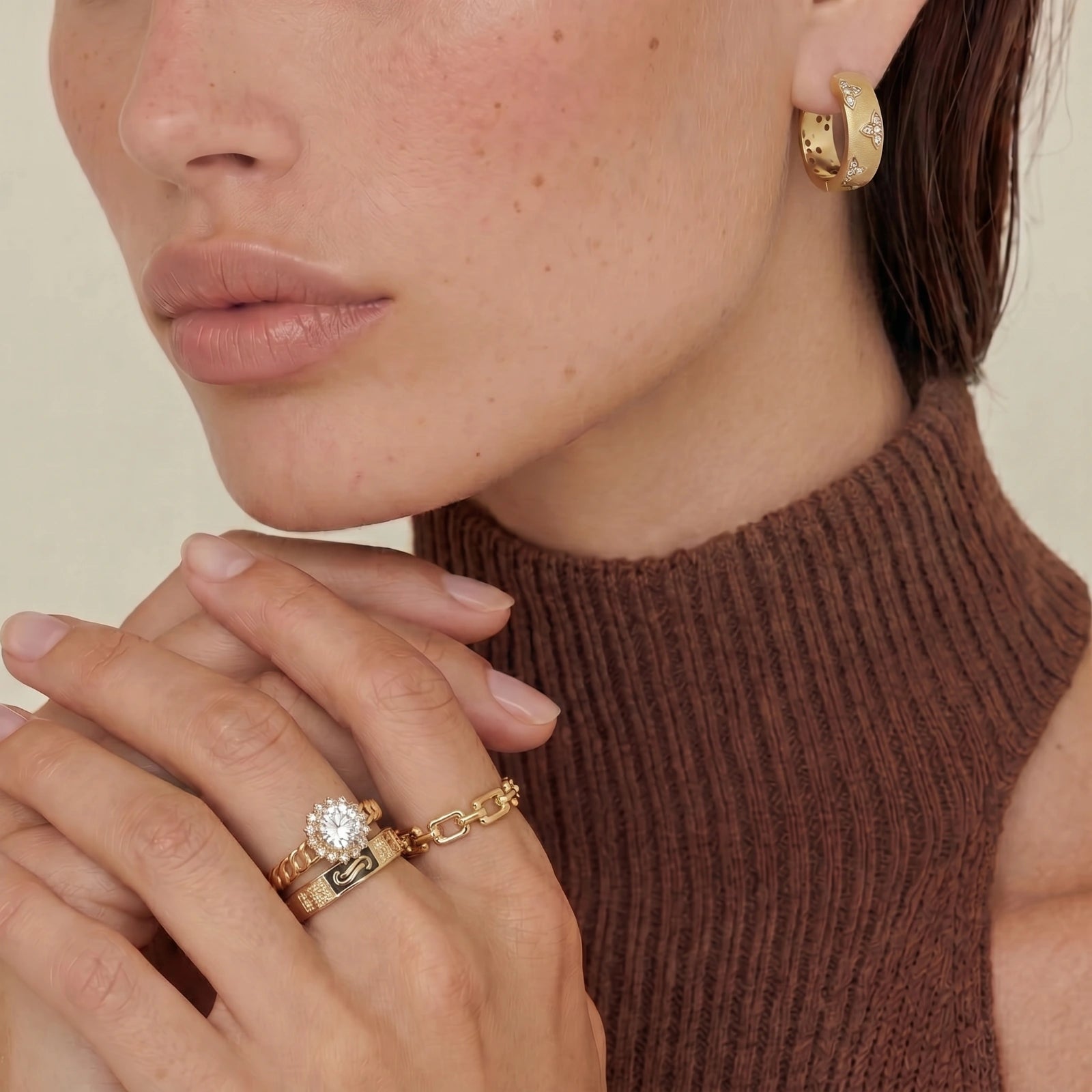 Golden Hour Chain Ring Set worn on the hand