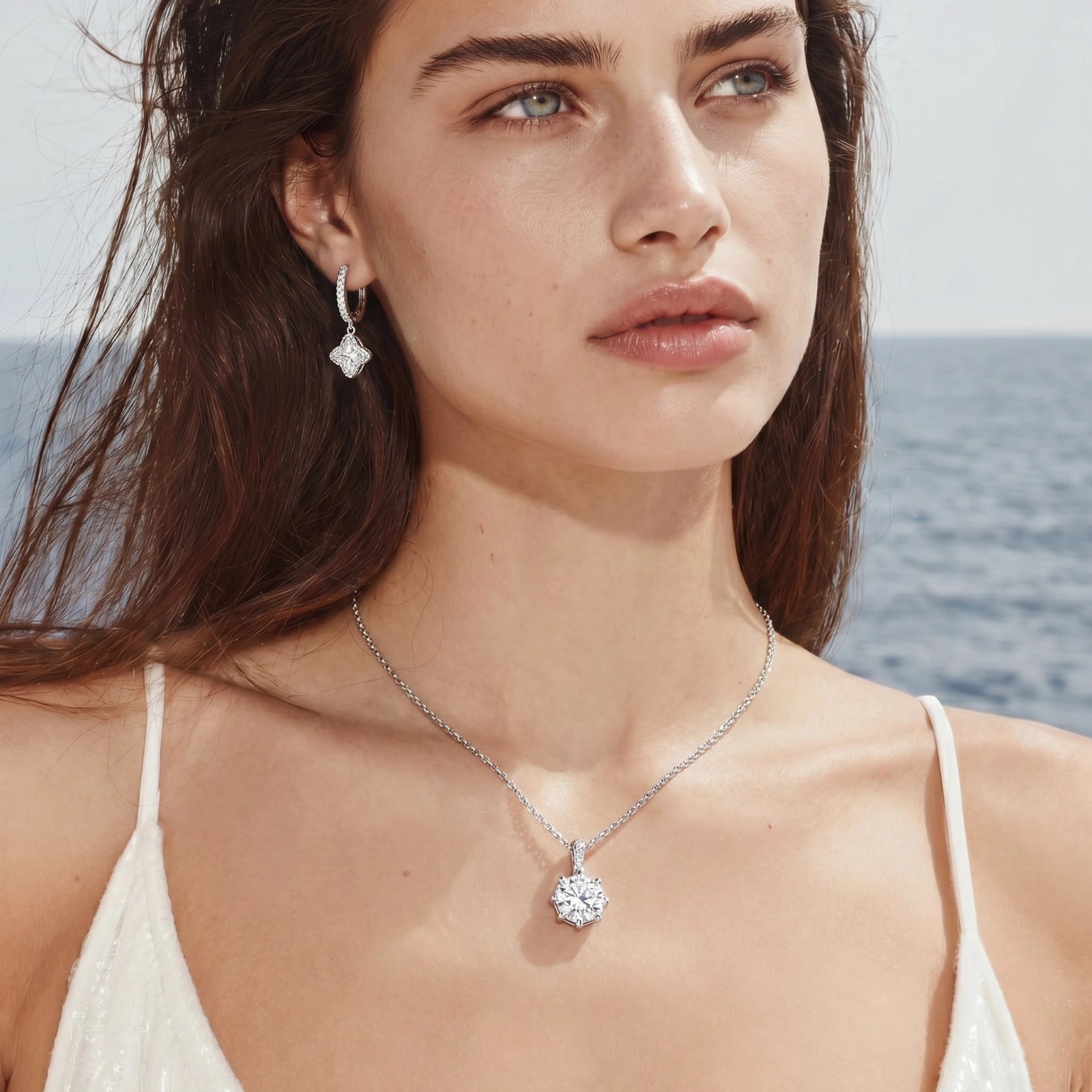 Model wearing Crystal Clarity Pendant