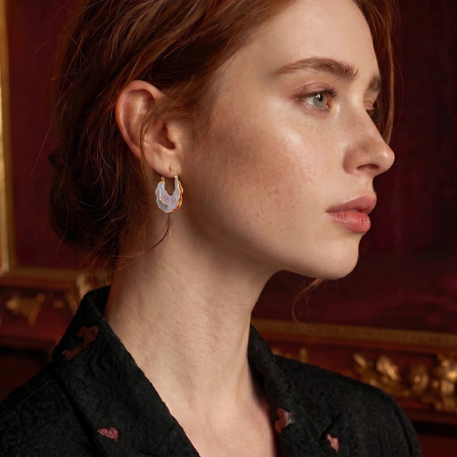 Model wearing Tide Pool Hoops