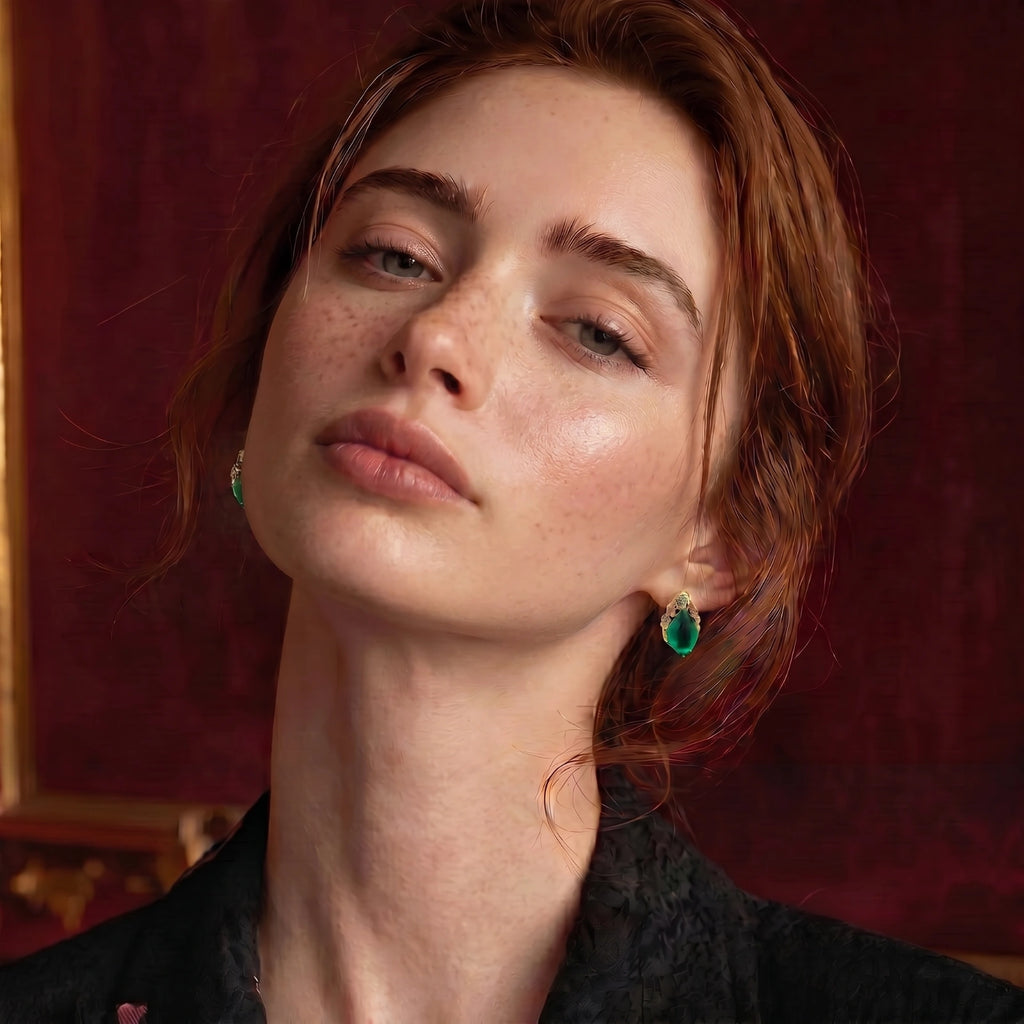 Model wearing Emerald Mystique Studs