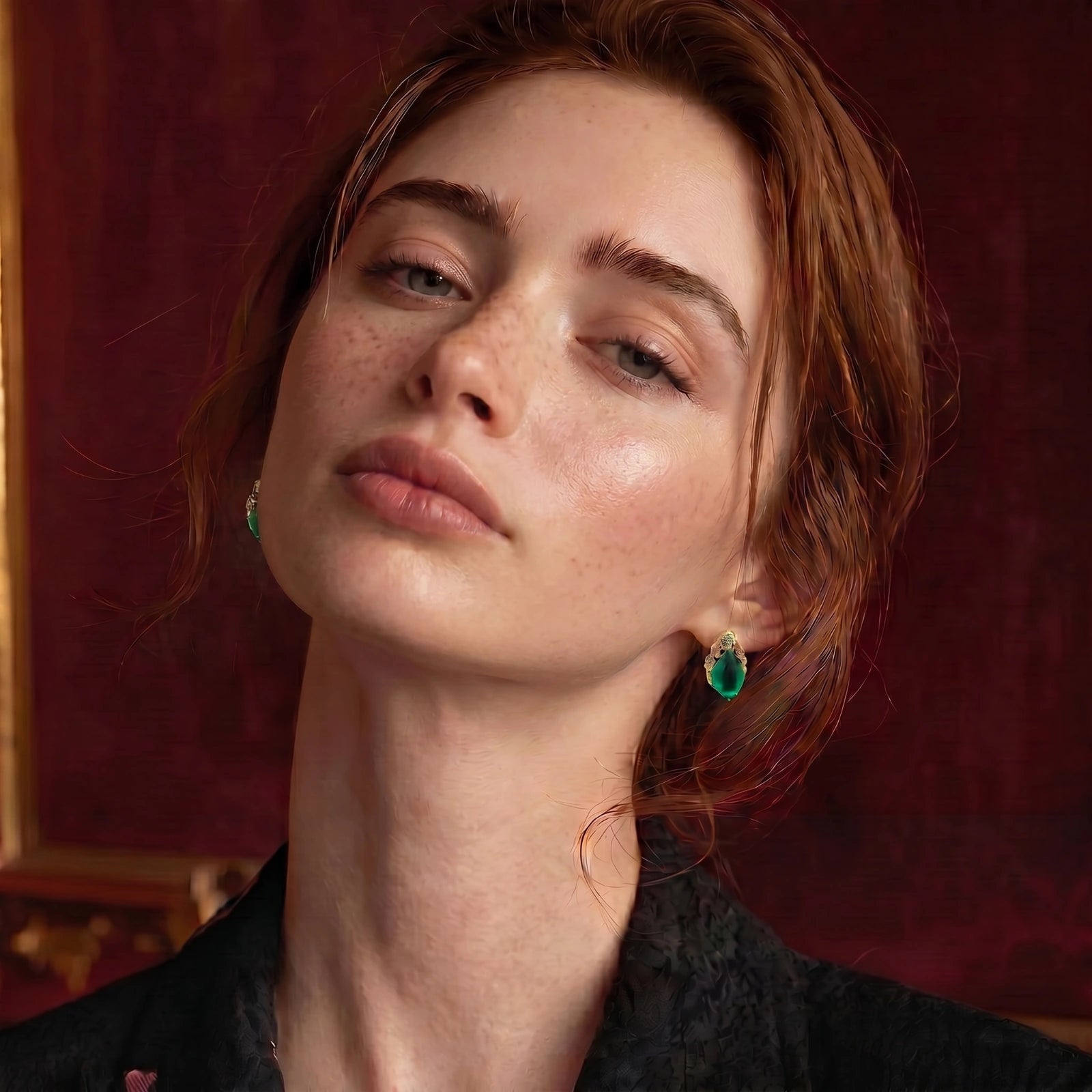 Model wearing Emerald Mystique Studs