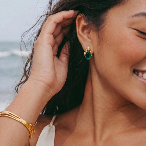 Model wearing Emerald Mystique Studs