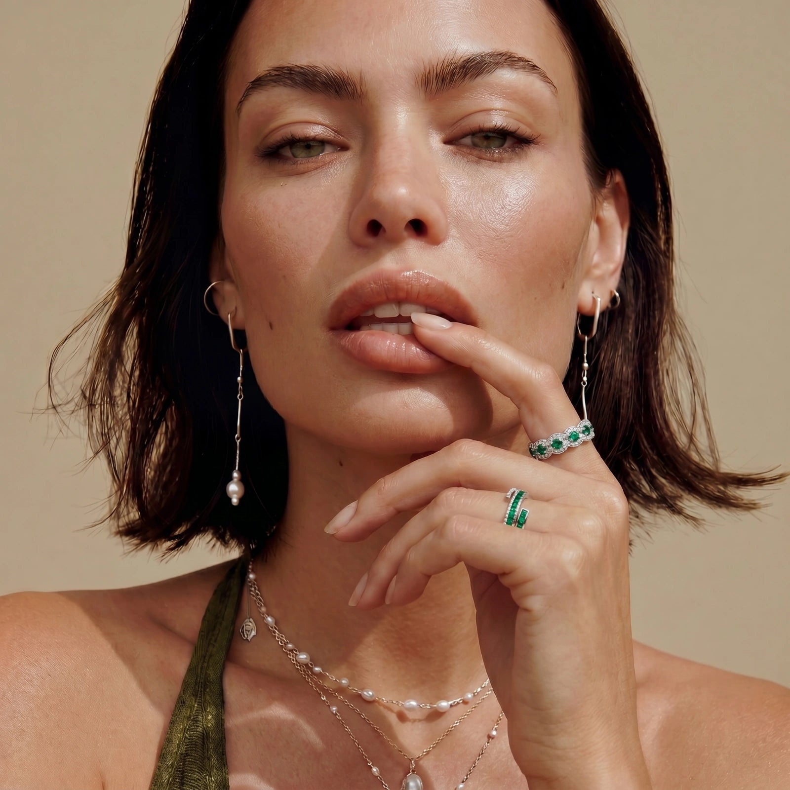 Emerald Wave Ring worn on the hand