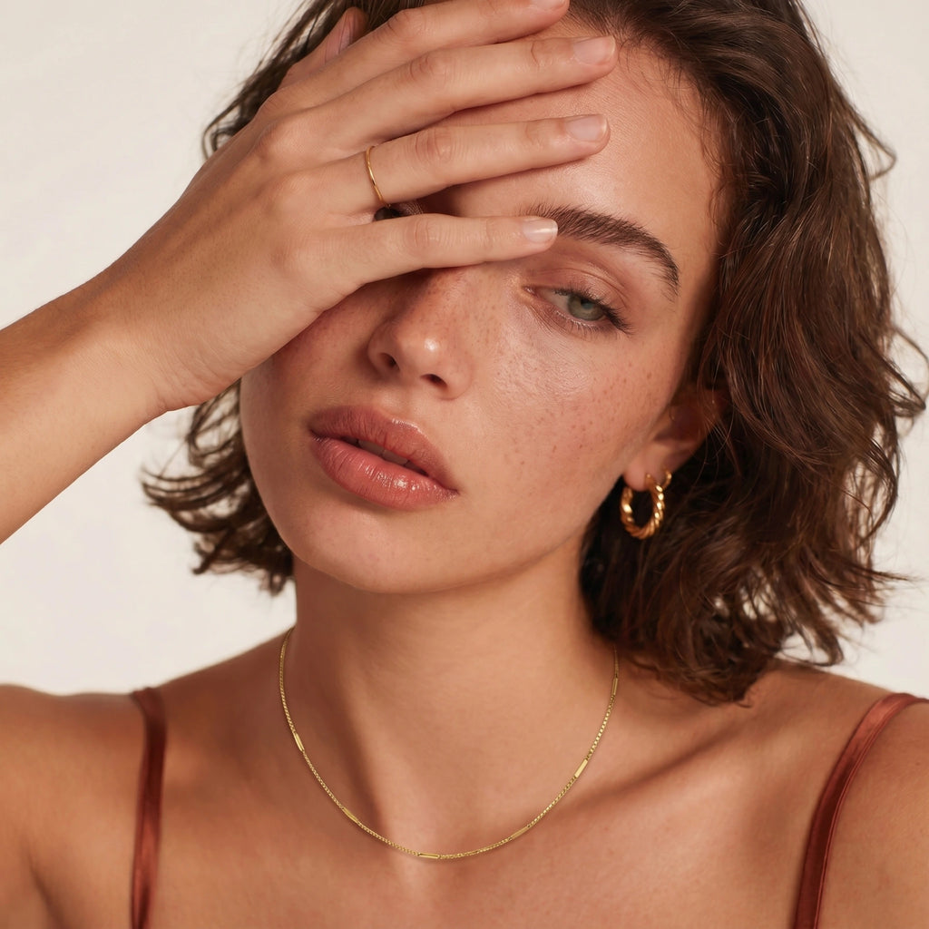 Model wearing Golden Minimalist Chain