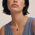 Model wearing Midnight Agate Circle Necklace