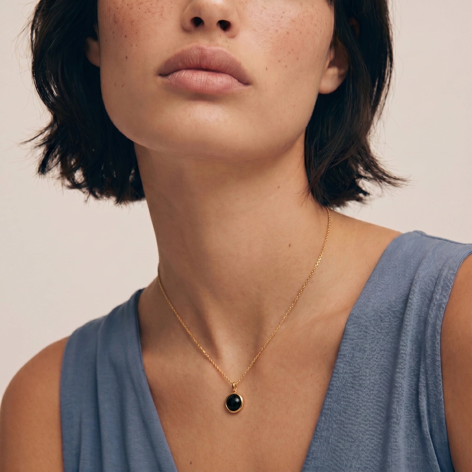 Model wearing Midnight Agate Circle Necklace