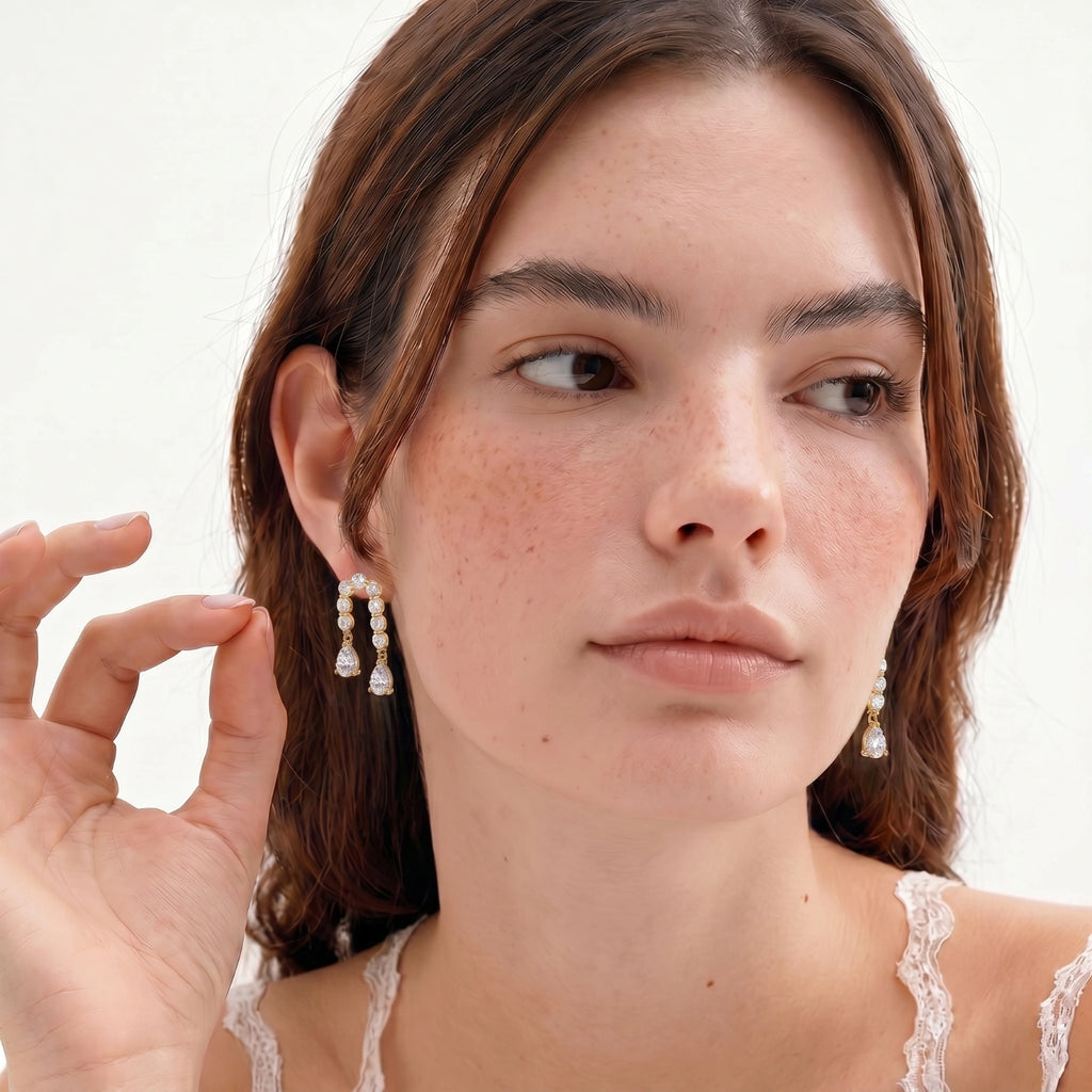 Model wearing Linear Crystal Drops