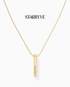 18k gold 4-sided bar necklace engraved "Eternal Love" on a snake chain