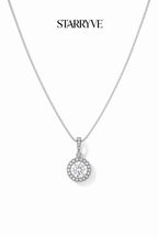 White gold eternal hope necklace with a cushion-cut cubic zirconia halo pendant