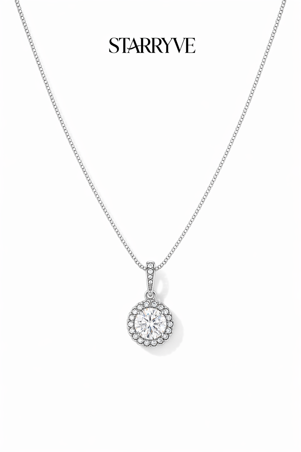 White gold eternal hope necklace with a cushion-cut cubic zirconia halo pendant