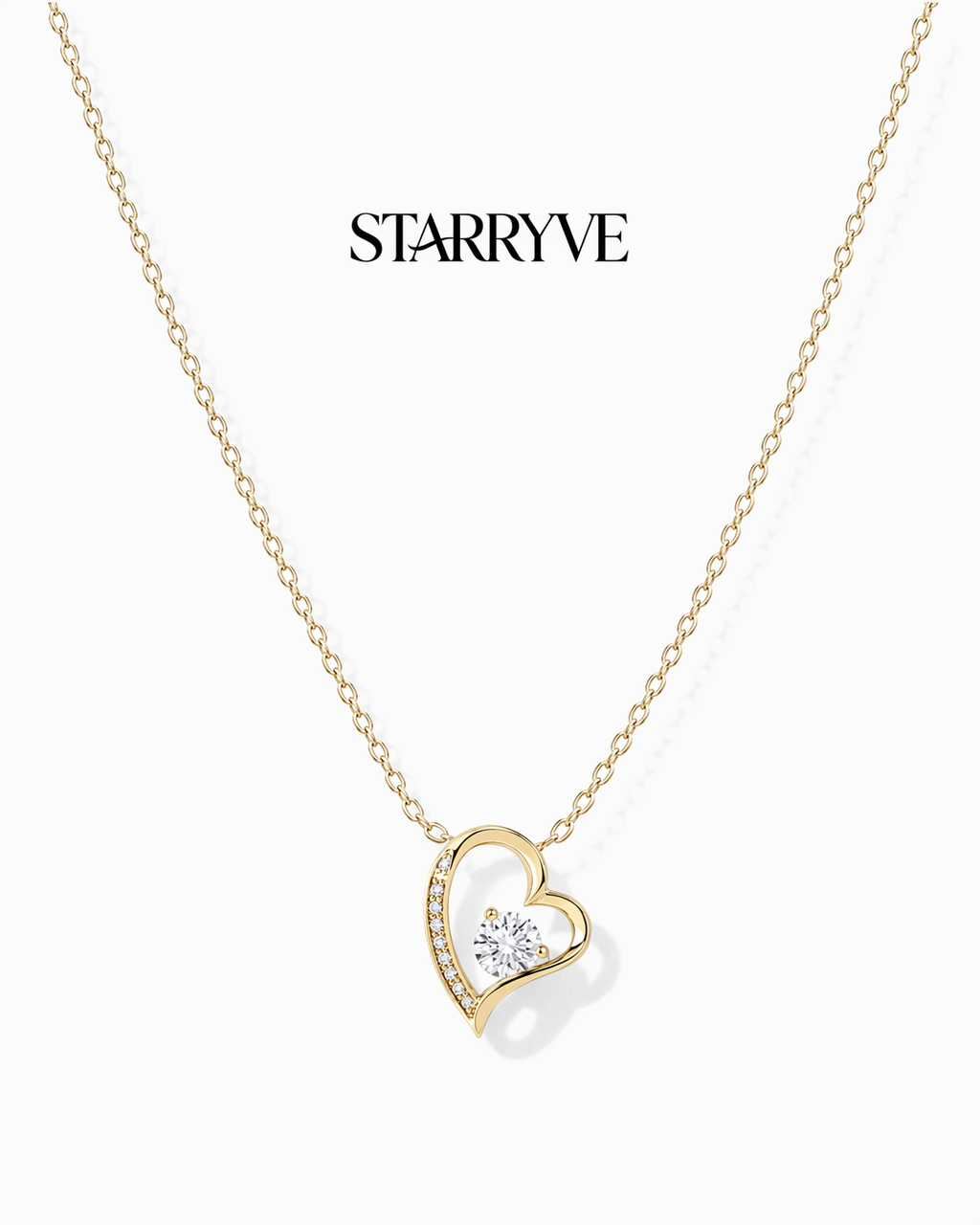 18k gold forever love necklace with an open heart cubic zirconia pendant