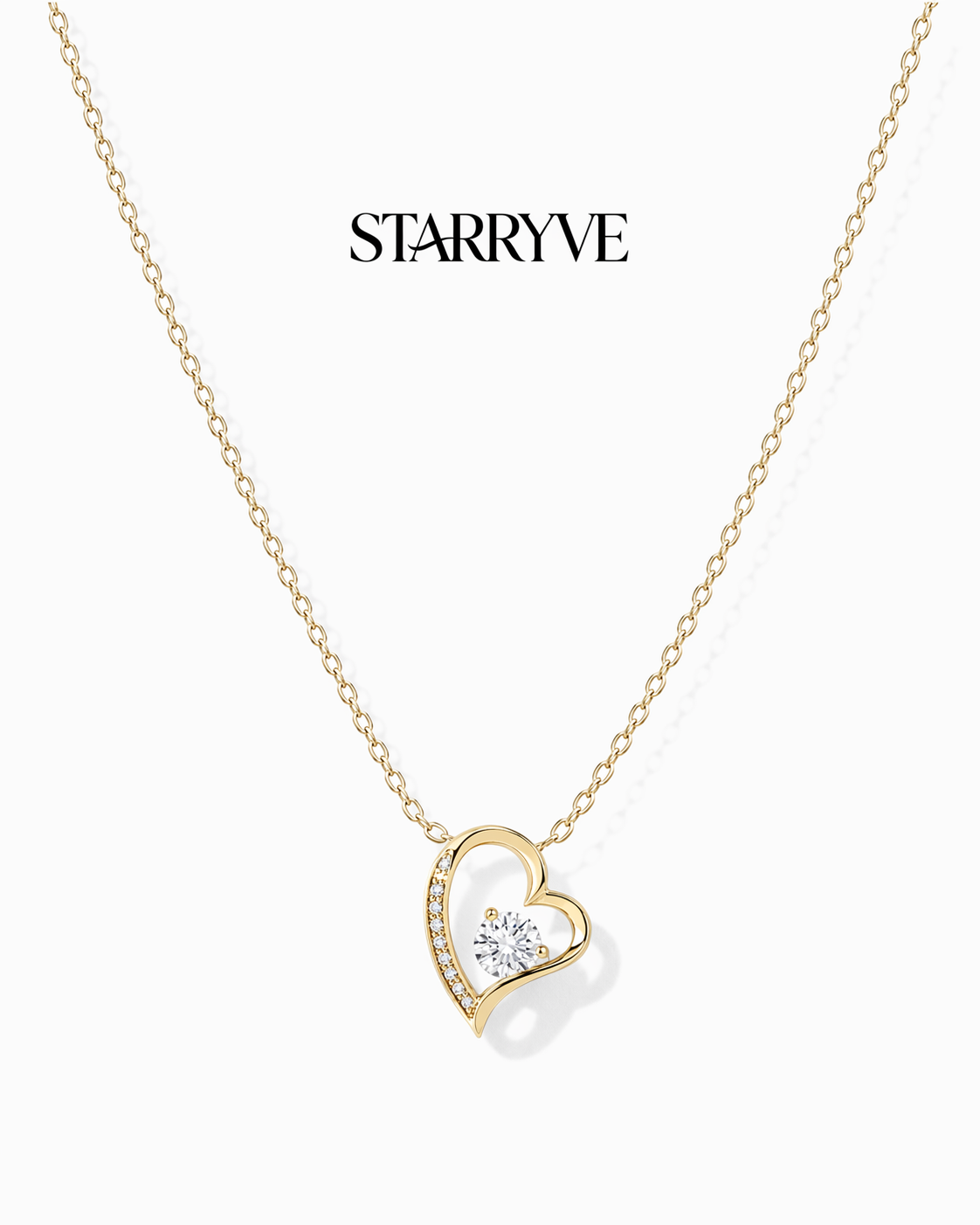 18k gold forever love necklace with an open heart cubic zirconia pendant