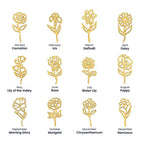 Birth flower guide in gold showing all 12 monthly flowers from January to December