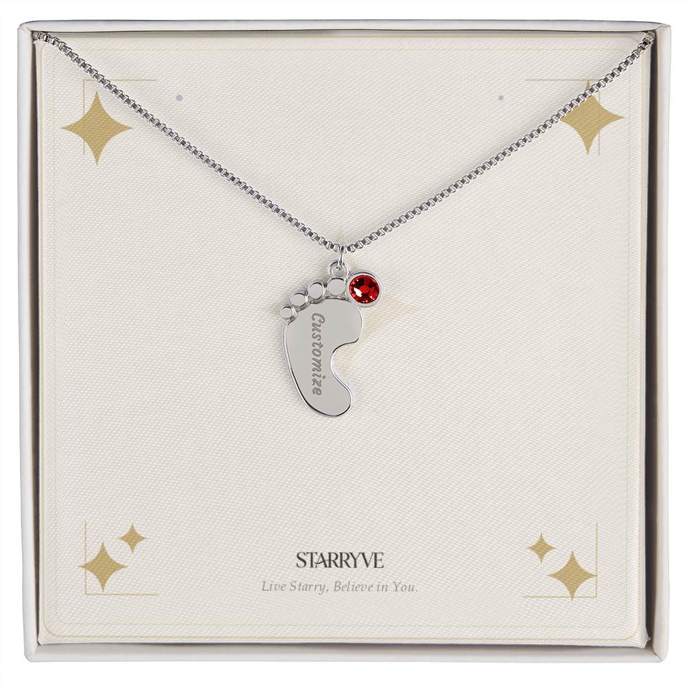 Baby Feet Necklace with Birthstone - Engraved