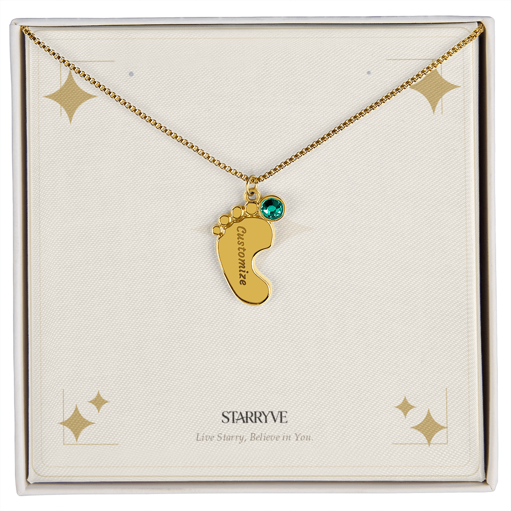 Baby Feet Necklace with Birthstone - Engraved