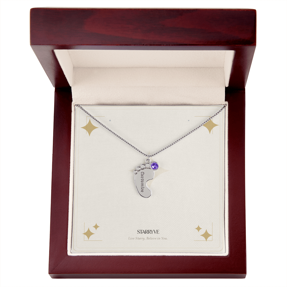 Baby Feet Necklace with Birthstone - Engraved
