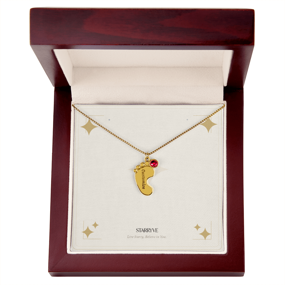 Baby Feet Necklace with Birthstone - Engraved