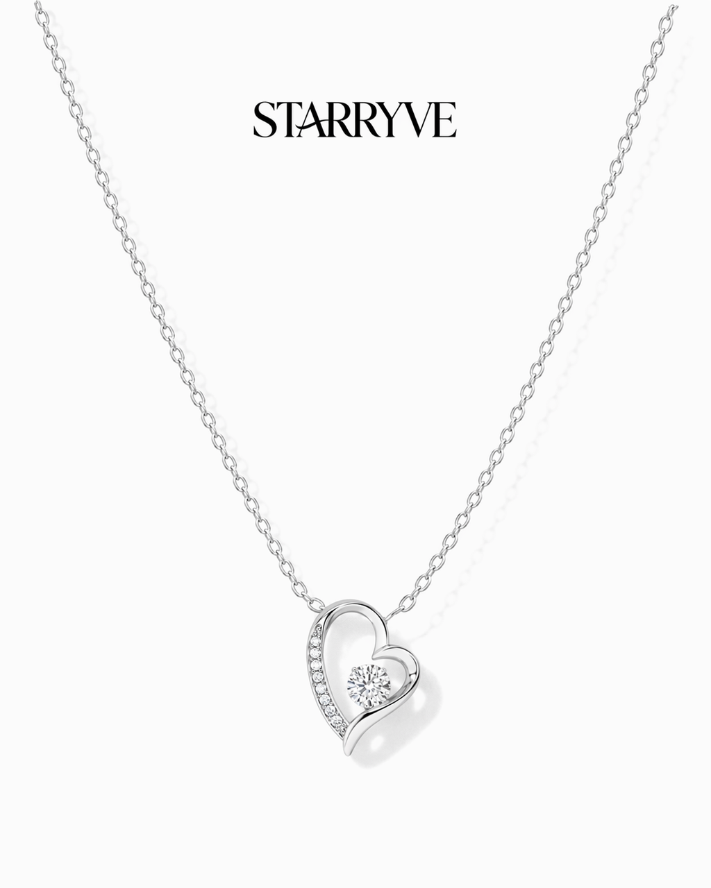 White gold forever love necklace with an open heart cubic zirconia pendant