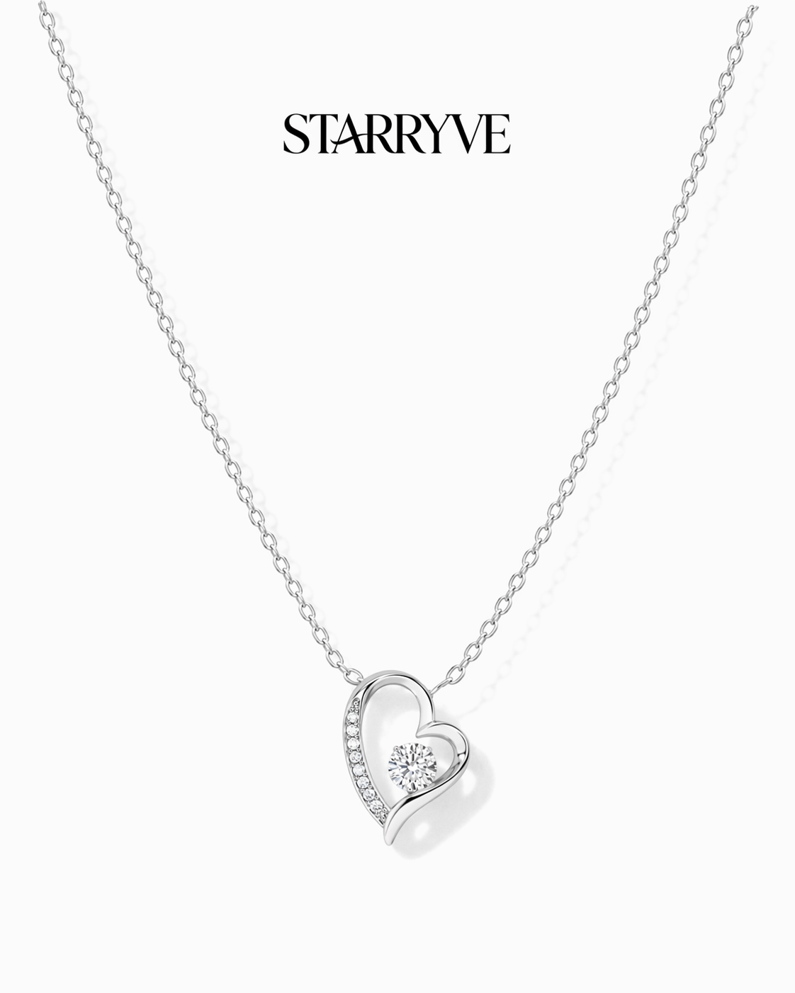 White gold forever love necklace with an open heart cubic zirconia pendant