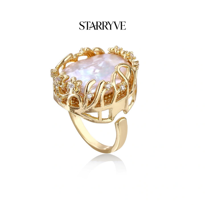 Baroque Pearl Crown Ring - Garden Crown Glow with STARRYVE logo