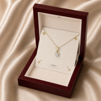 Yellow gold alluring beauty necklace displayed in a mahogany LED luxury gift box