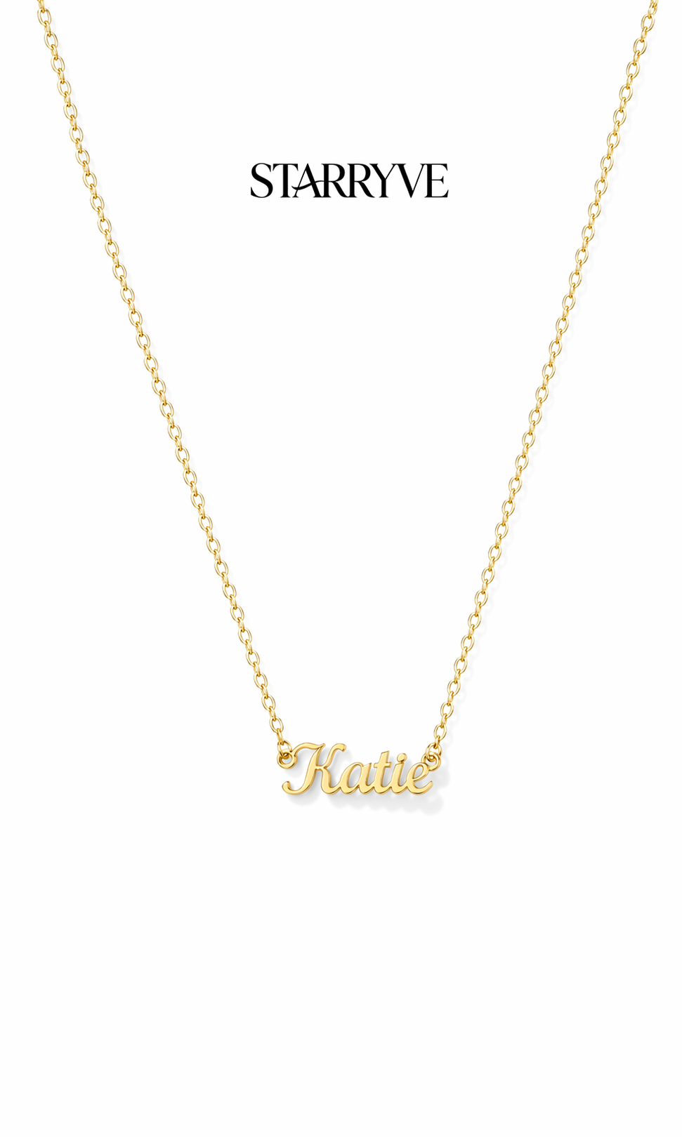 18k gold custom name necklace with a personalized cursive name pendant