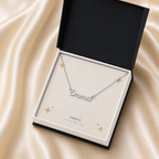 Silver custom name necklace in a black standard gift box