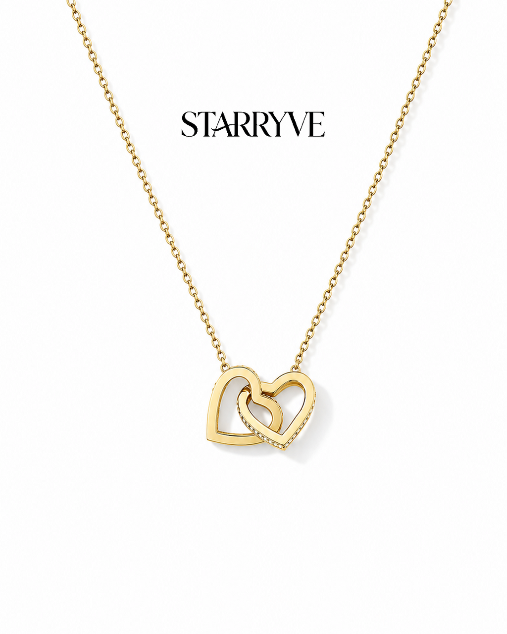 18k gold interlocking hearts necklace with cubic zirconia