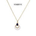 Lapis lazuli and mother-of-pearl teardrop pendant on an 18K gold plated eco-brass chain