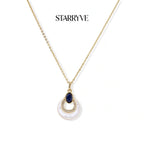 Lapis lazuli and mother-of-pearl teardrop pendant on an 18K gold plated eco-brass chain