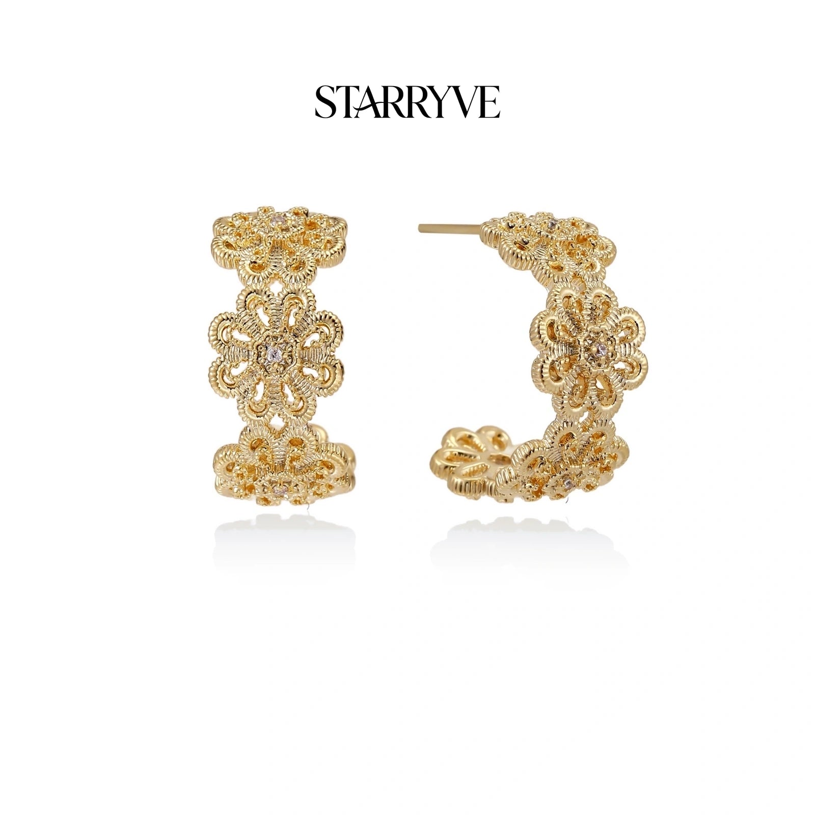 Bloom Filigree Hoops with STARRYVE logo
