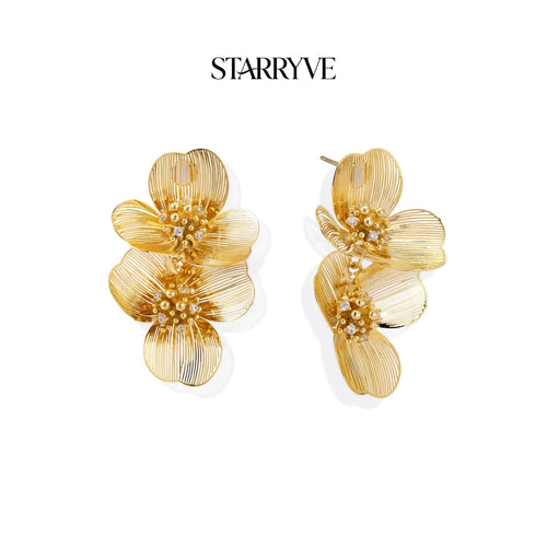 Golden Bloom Double Earrings with STARRYVE logo