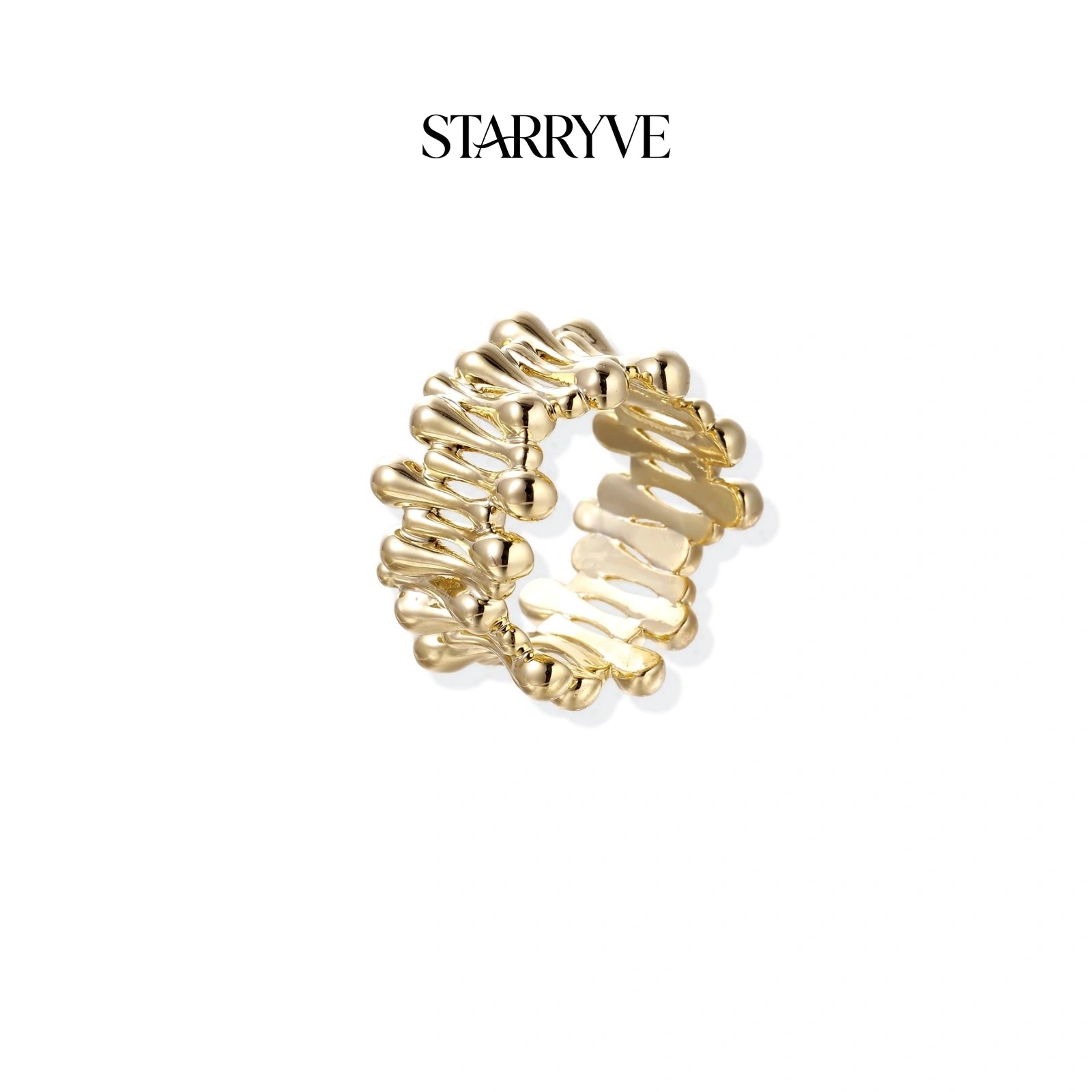 Golden Rope Sculpture Ring with STARRYVE logo