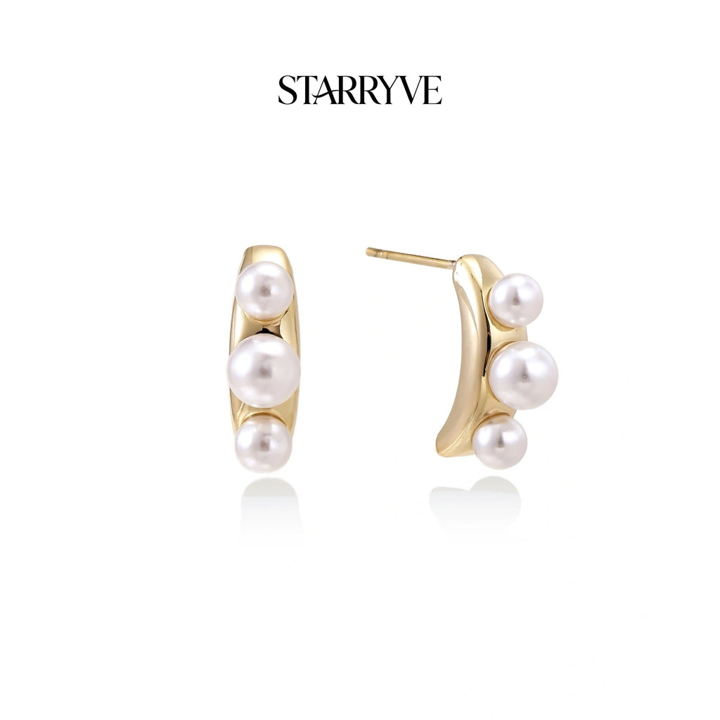 Pearl Trio Curve Studs with STARRYVE logo