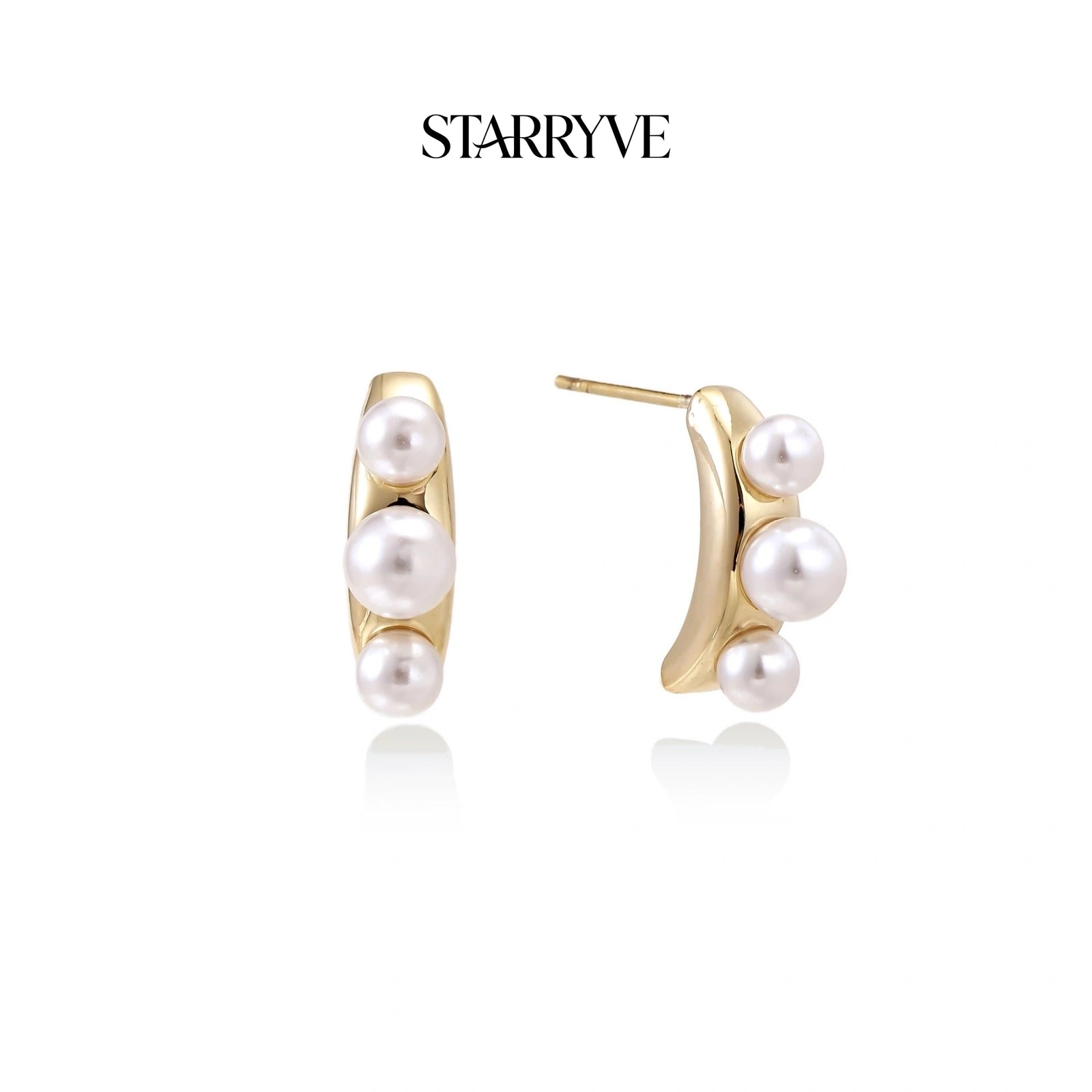 Pearl Trio Curve Studs with STARRYVE logo