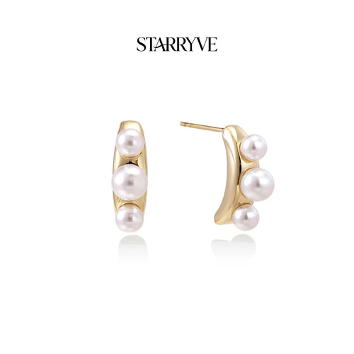 Pearl Trio Curve Studs with STARRYVE logo