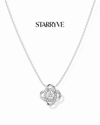 14K white gold love knot necklace with a pavé cubic zirconia pendant on a fine chain