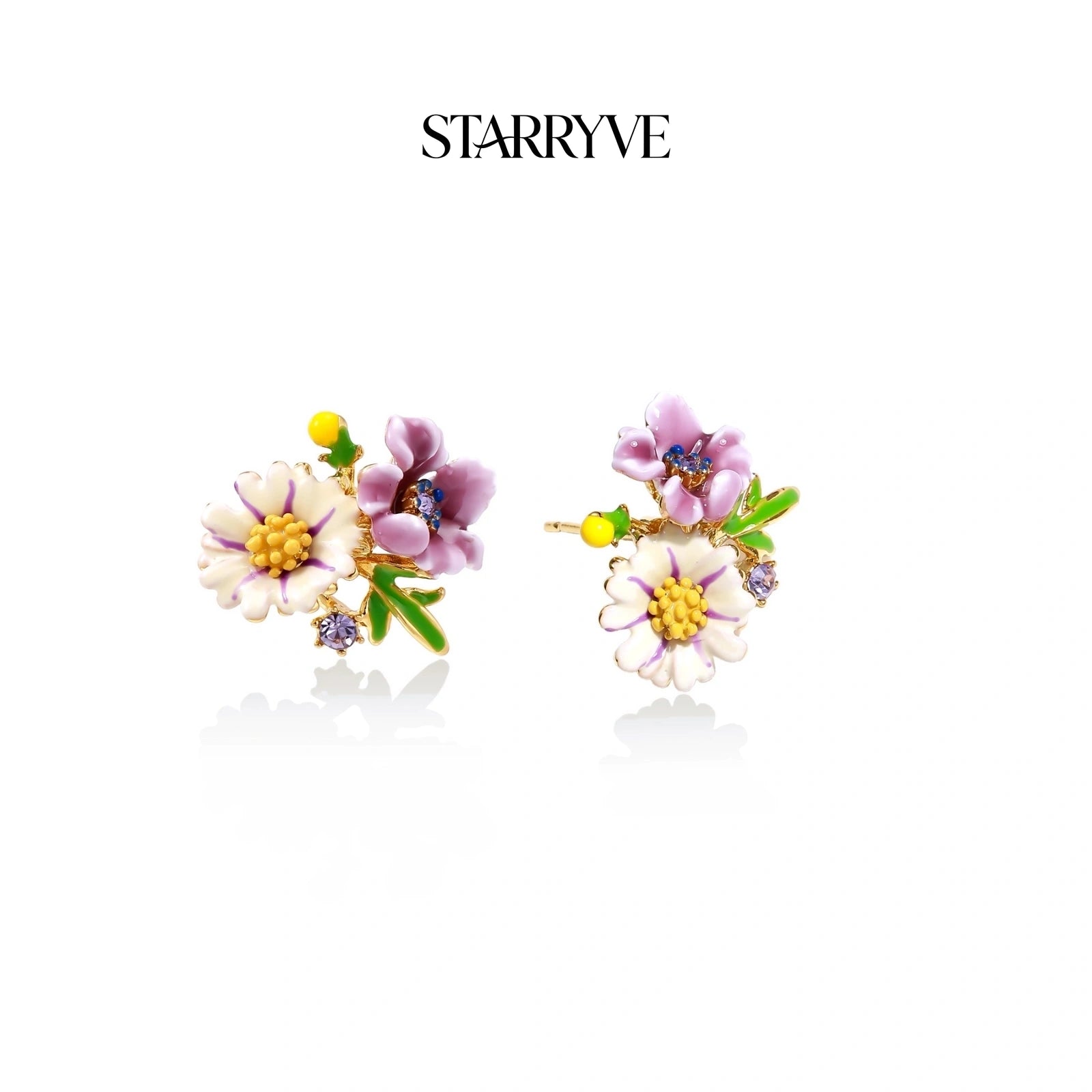 Wildflower Garden Stud Earrings - Enamel Floral Design with STARRYVE logo